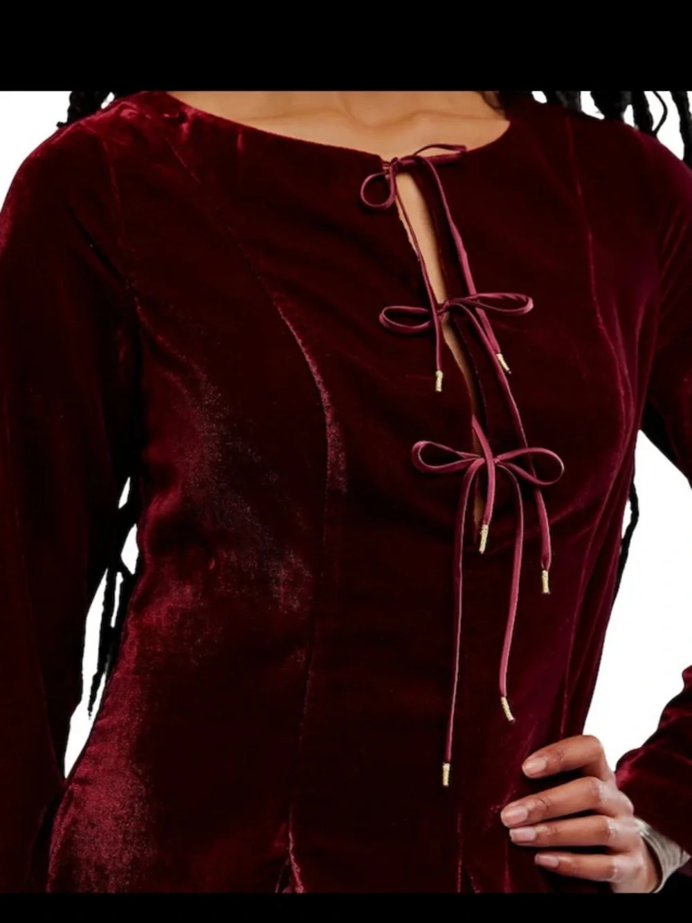 NWT free people Linney V-Neck Tie Front Long Sleeve Velvet Mini Dress